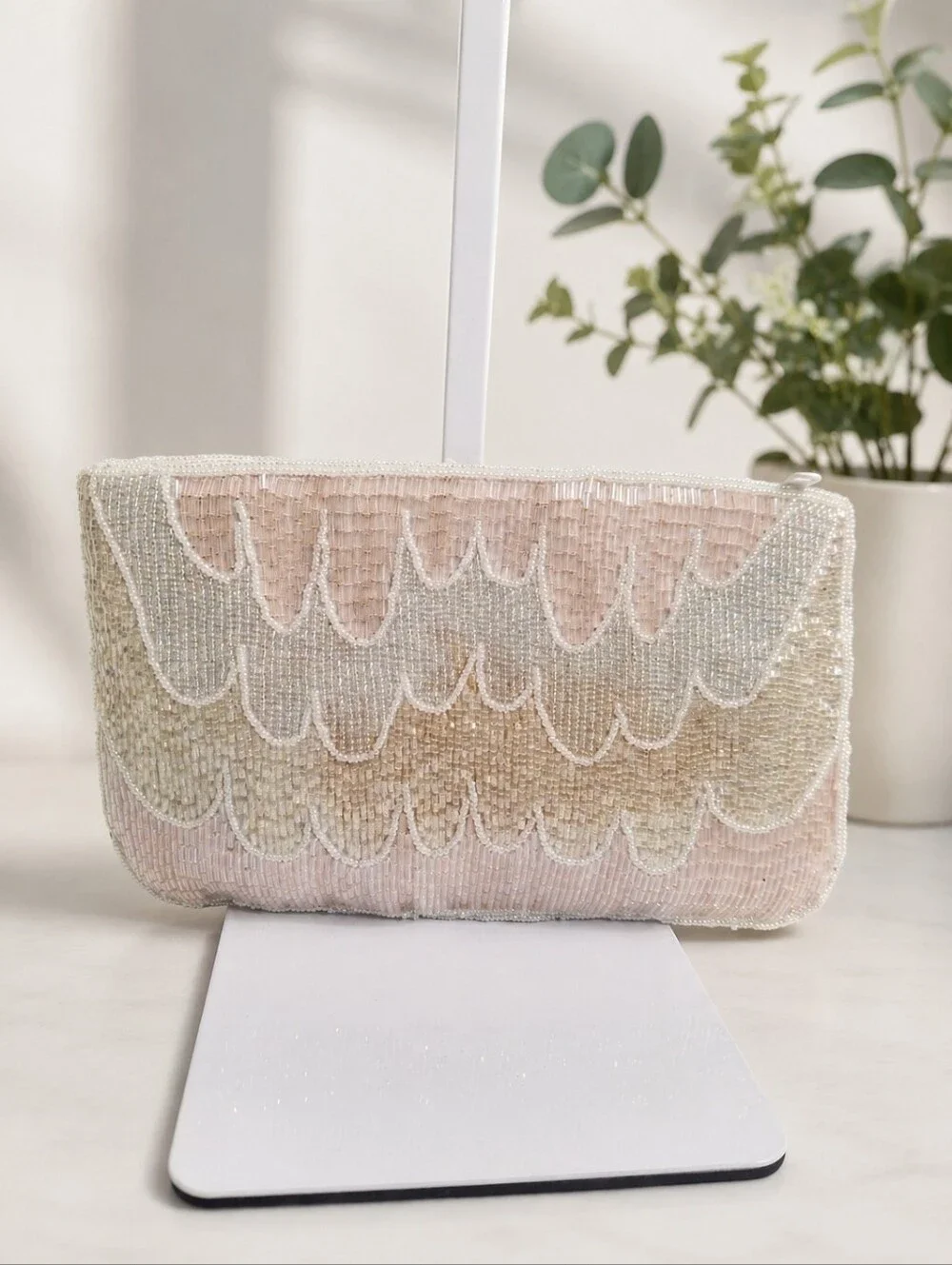 Lord & Taylor Vintage Pink Iridescent Beaded Evening Clutch Bag